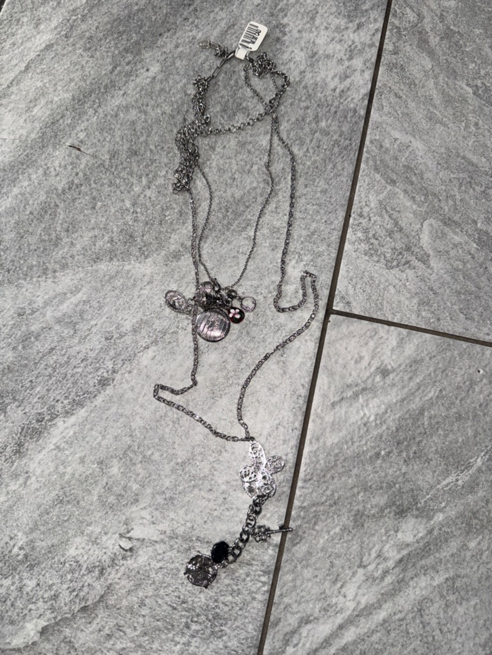 Layered Silver-Tone Pendant Necklace with Charms